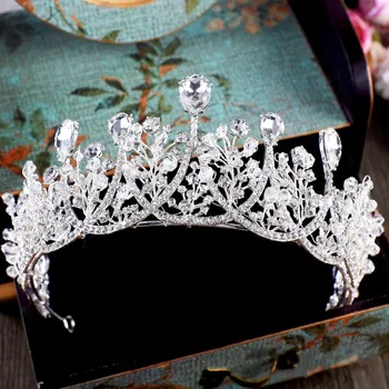 

Baroque Sparkling Silver Color Crystal Rhinestone Wedding Crown Headband Bridal Tiara Pageant Diadem Hairband Hair Accessories