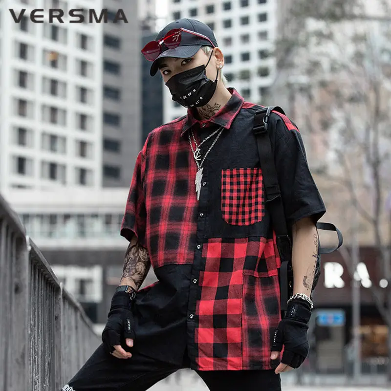 VERSMA Japanese Harajuku Instagram Vintage Plaid Patchwork Shirts Men High Street Hip Hop Oversize Couple Short Sleeve Shirt Men
VERSMA Japanese Harajuku Instagram Vintage Plaid Patchwork Shirts Men High Street Hip Hop Oversize Couple Short Sleeve Shirt Men