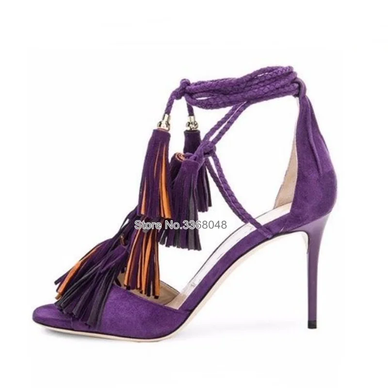 High Quality Purple Suede Tassel Lace-up Sandals Woman High Heel Cut-out Peep Toe Party Sandals For Woman Drop Shipping
High Quality Purple Suede Tassel Lace-up Sandals Woman High Heel Cut-out Peep Toe Party Sandals For Woman Drop Shipping