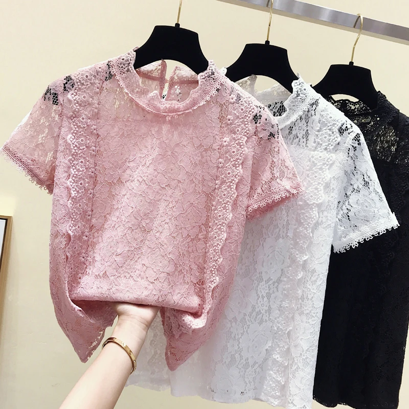 blusas mujer de moda 2019 pink hollow out lace blouse women tops summer short sleeve women's blouses top female ladies tops B516
blusas mujer de moda 2019 pink hollow out lace blouse women tops summer short sleeve women's blouses top female ladies tops B516
