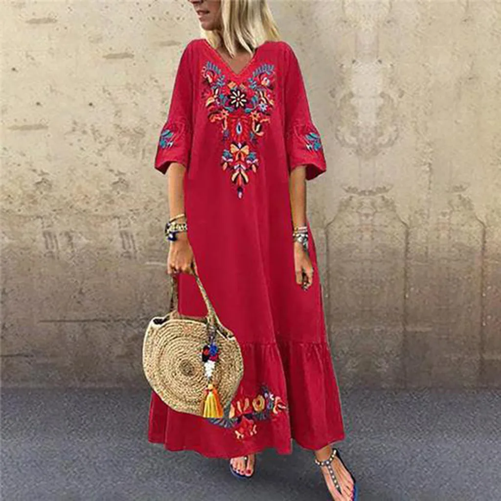 Embroidery Floral Print Women Dress Casual Boho Floral Beautiful Floscular Lady Dresses V-Neck Ruffled Linen Maxi Kaftan Dresse
Embroidery Floral Print Women Dress Casual Boho Floral Beautiful Floscular Lady Dresses V-Neck Ruffled Linen Maxi Kaftan Dresse