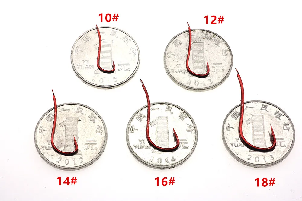 Description Picture 2 of itemRompin 100pcs Red color Baitholder Ryusen Hook Central Draught Fish Hook Size 10 12 14 16 18 Earth Worm Carp Fishing Bait Hooks