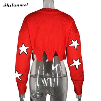 Red Autumn Sweater Women V Neck Cropped Knitted Pullovers Star Pattern V Neck Long Sleeve Winter Fashion Crop Top Sweater Jumper
Red Autumn Sweater Women V Neck Cropped Knitted Pullovers Star Pattern V Neck Long Sleeve Winter Fashion Crop Top Sweater Jumper
