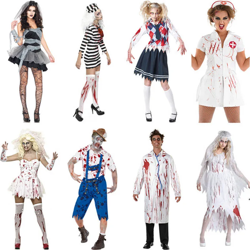 

Cosplay Halloween Costumes Adults Bride Dress Women Vampire Zombie Ghost Nurse Doctor Maid Nun Men Scary Halloween Party Costume