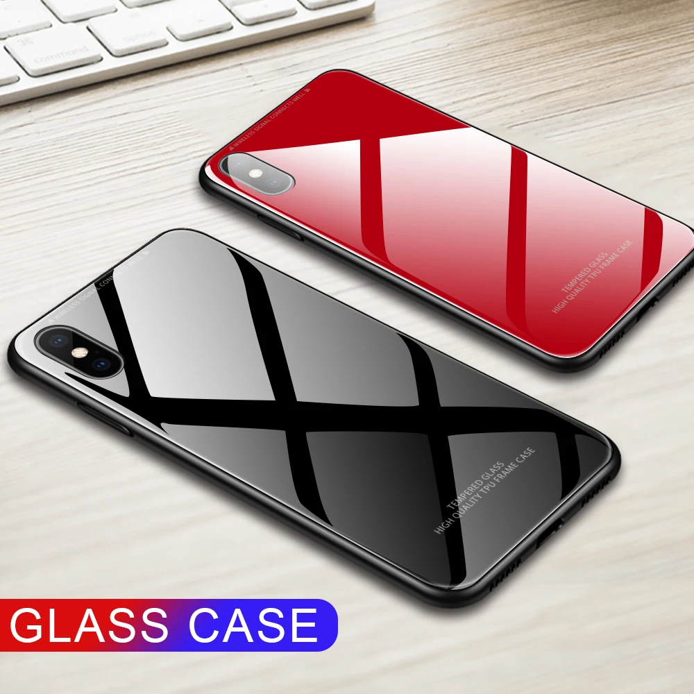 Фото Back Cover Phone Cases For iPhone 6 6S 7 8 S Plus X XR XS MAX Pure Color Tempered Glass Case Soft TPU Frame PC Bags Armor  | Особопрочные (4000030827549)