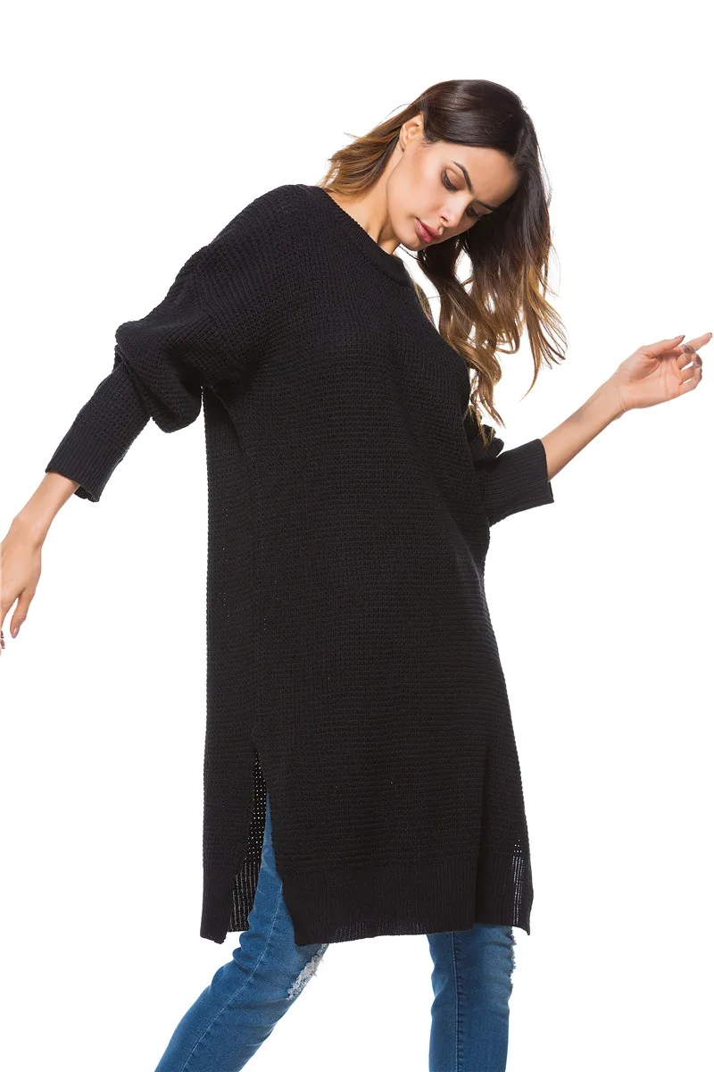 2018 spring new European and American large size women's knit dress loose long knit sweater women (5)