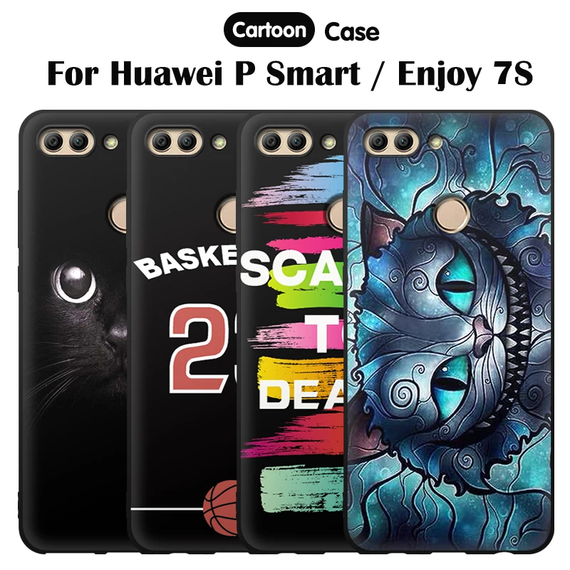 JURCHEN Cover For Huawei P Smart Case Funda Enjoy 7S Silicone Soft Tpu Capa Coque Cat Cartoon Cute |
