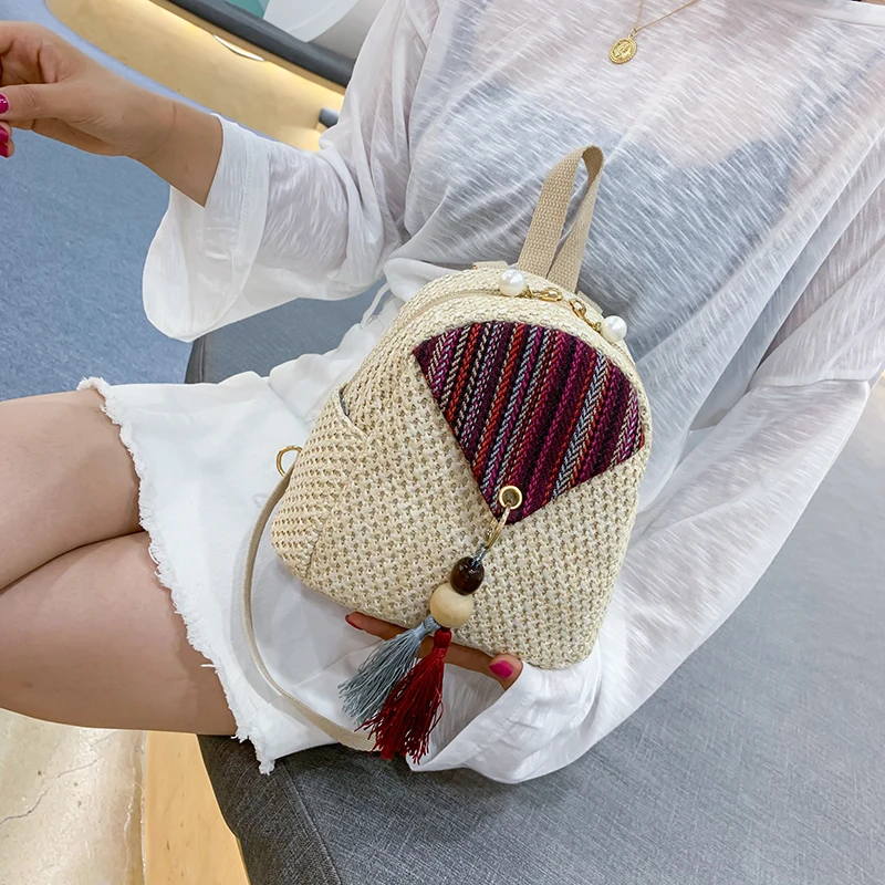Фото Назад рюкзак женская сумка на плечо богемные летние соломенные пляжные сумки
