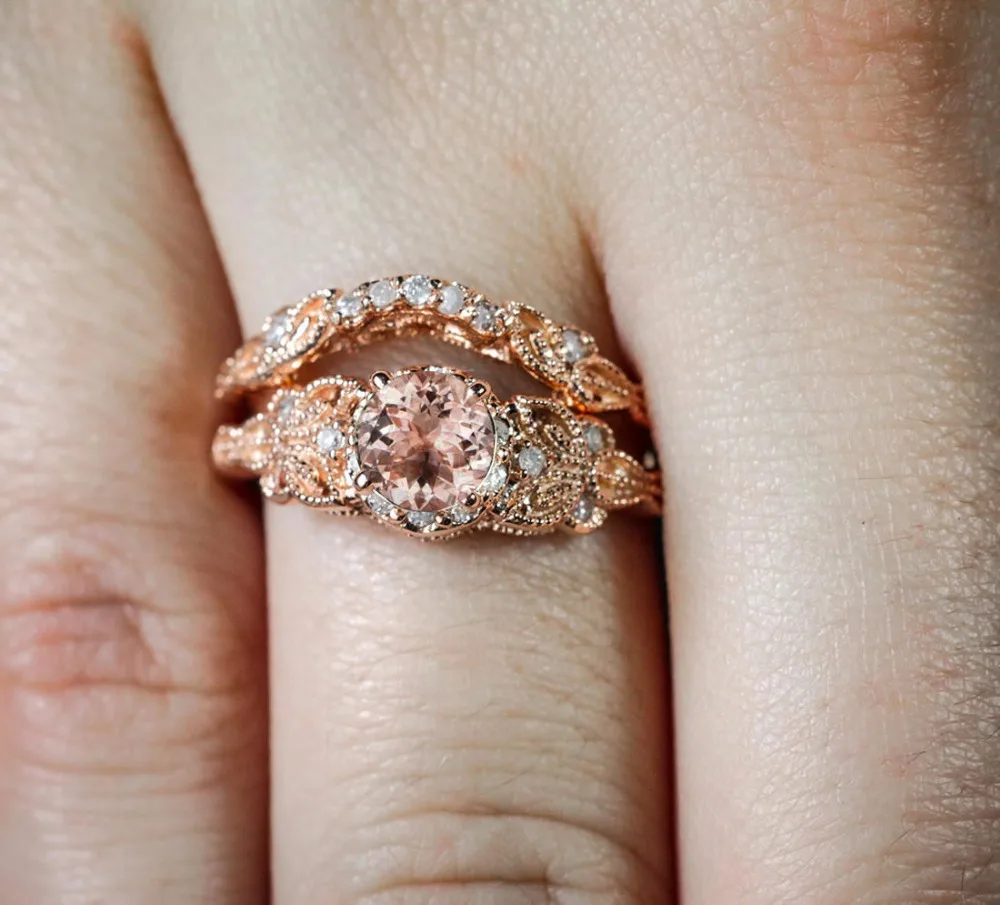 Женское кольцо с квадратным кольцом роскошное из розового золота 18 карат белое