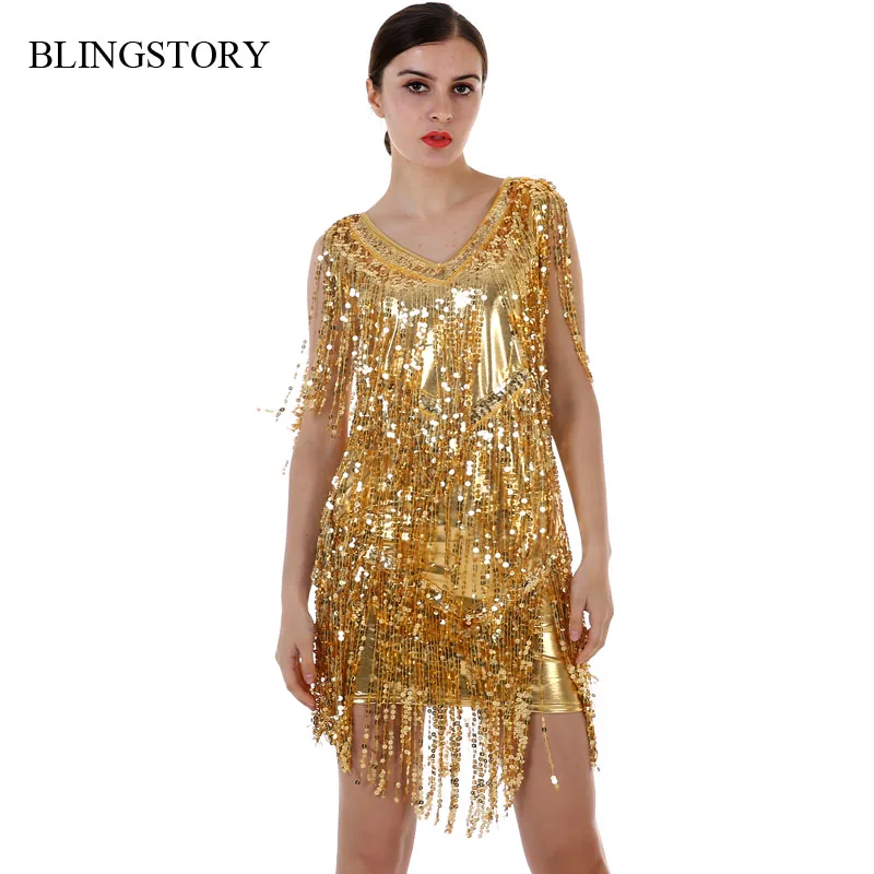 BLINGSTORY European Brand luxury dresses fashion bling-bling sequined women gold glitter tassel dress KR4007
BLINGSTORY European Brand luxury dresses fashion bling-bling sequined women gold glitter tassel dress KR4007