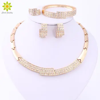 Rhinestone Charm Necklace Earrings Bracelet Ring Women Beauty Gold Color African Wedding Jewelry Sets
Rhinestone Charm Necklace Earrings Bracelet Ring Women Beauty Gold Color African Wedding Jewelry Sets