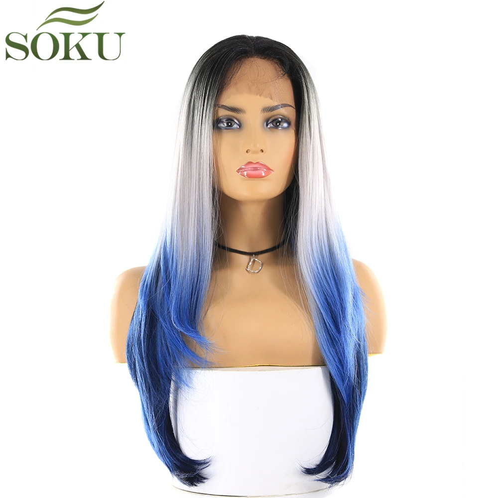 Dark Root Grey Blue Color Synthetic Lace Front Wigs SOKU 13*4 Lace Frontal 26 Inch Straight Free Part 150% Density Wig For Women
Dark Root Grey Blue Color Synthetic Lace Front Wigs SOKU 13*4 Lace Frontal 26 Inch Straight Free Part 150% Density Wig For Women