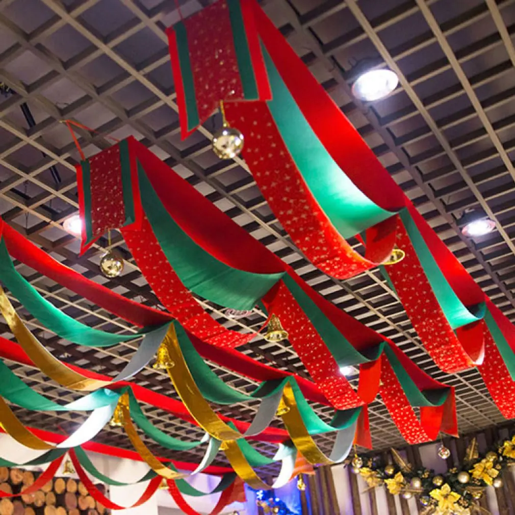 CloverUS Christmas decorations wavy flag ribbons festival mall ceiling decoration bunting