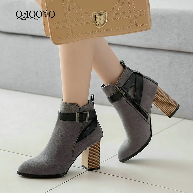 Women Flock Buckle Ankle Boots Fashion Zipper Boots Ladies Pointed Toe Square High Heel Autumn Winter Shoes Women Black Gray
Women Flock Buckle Ankle Boots Fashion Zipper Boots Ladies Pointed Toe Square High Heel Autumn Winter Shoes Women Black Gray