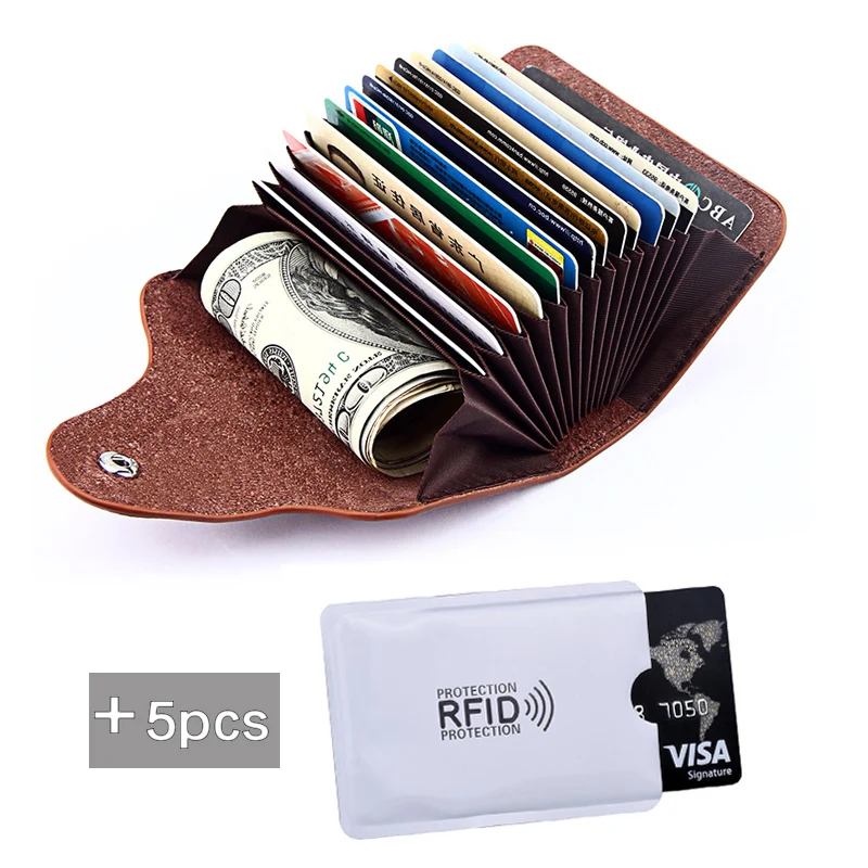 Genuine Leather Business Card Holder Men Women Credit Card ID Card Case Mini Wallet with 5 pcs Metal Aluminum RFID Card Cover
Genuine Leather Business Card Holder Men Women Credit Card ID Card Case Mini Wallet with 5 pcs Metal Aluminum RFID Card Cover