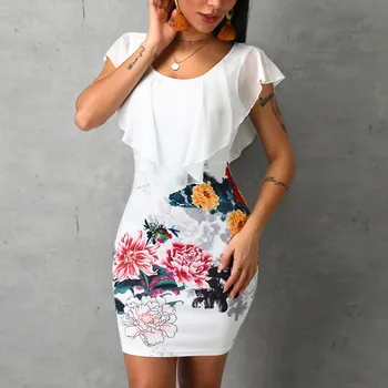 Dress Women Floral Print O-Neck Sleeveless Ruffles Design Bodycon Mini Dress floral sleeve dress платье женское#45
Dress Women Floral Print O-Neck Sleeveless Ruffles Design Bodycon Mini Dress floral sleeve dress платье женское#45