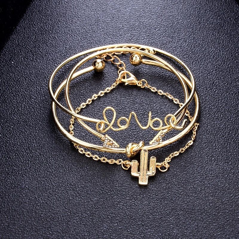 4pcs/set Gold Chain Arrow Bracelet Love Letter Charm Cactus Bracelet Knot Cuff Bangle Bracelet Jewelry Gifts
4pcs/set Gold Chain Arrow Bracelet Love Letter Charm Cactus Bracelet Knot Cuff Bangle Bracelet Jewelry Gifts