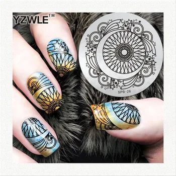 YZWLE 5.6cm Stainless Steel Template Polish Manicure Stencil Tool Flower Christmas Vintage Pattern Stamping Nail Art Image Plate