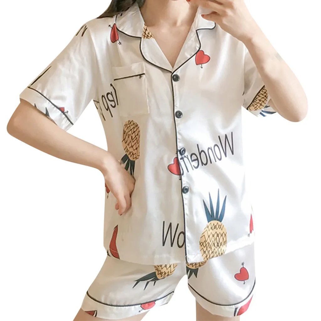 2019 Summer Short Sleeve Silk Pajamas Set Turn-down Collar lemon and Letter cute sleepwear women homewear Casual sleepwear
2019 Summer Short Sleeve Silk Pajamas Set Turn-down Collar lemon and Letter cute sleepwear women homewear Casual sleepwear