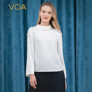 voA 36MM heavy silk asymmetrical collar pin-trimmed pearl buckle long sleeve slightly stretch white T shirt B9020
voA 36MM heavy silk asymmetrical collar pin-trimmed pearl buckle long sleeve slightly stretch white T shirt B9020