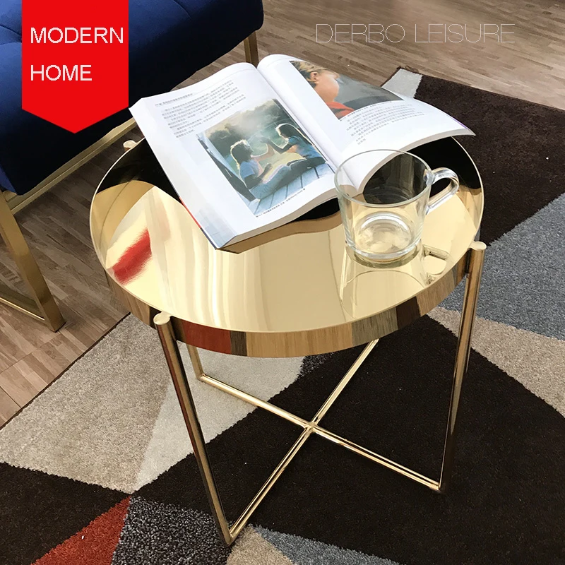 

Modern Classic Design Stainless Steel Shining Glossy Rose Gold Side table Loft popular fashion Gold sofa side corner Table 1PC