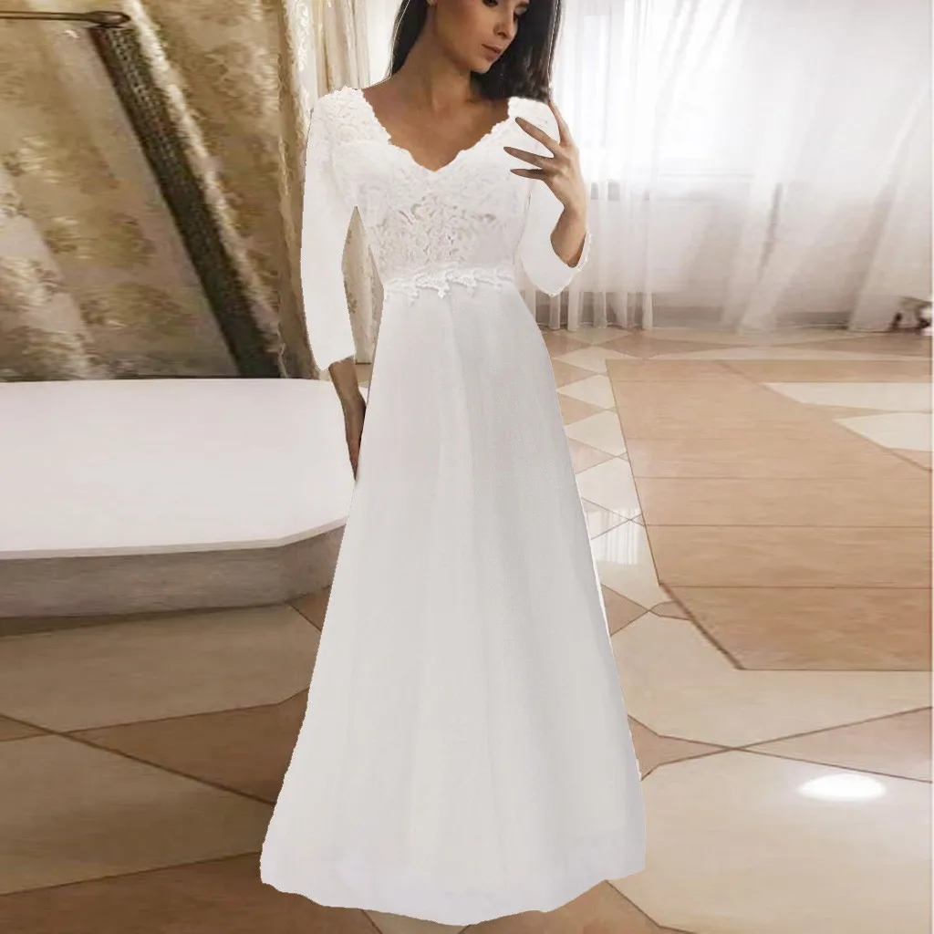 Sexy Solid Long Sleeve Splicing White Lace Long Dress Wedding Party Evening Ladies Long Lace Dress China Wedding Dress 2019
Sexy Solid Long Sleeve Splicing White Lace Long Dress Wedding Party Evening Ladies Long Lace Dress China Wedding Dress 2019