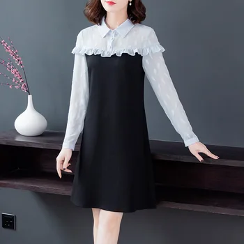 New Fashion Elegant Fake Two Midi Dress Spring Ruffled Patchwork Turn down collar Contrast Color refreshing vestidos 5XL XXXXXL
New Fashion Elegant Fake Two Midi Dress Spring Ruffled Patchwork Turn down collar Contrast Color refreshing vestidos 5XL XXXXXL