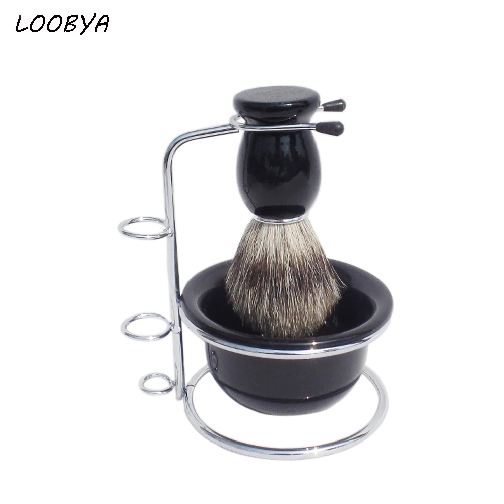Image Professional Shaving Brush Set with Pure Badger Beard Brush Bowl Stand Razor