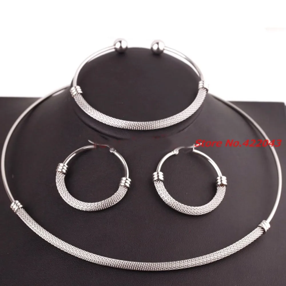 New Fashion On Sale Women's Fashion Silver 316L Stainless Steel Mesh Design Choker Collar Bangle Earrings Set, Charming Gift
New Fashion On Sale Women's Fashion Silver 316L Stainless Steel Mesh Design Choker Collar Bangle Earrings Set, Charming Gift