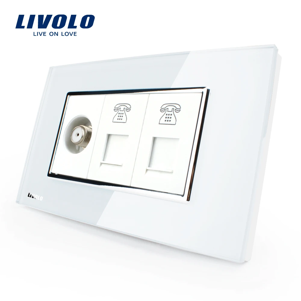 Livolo US Standard Socket, White/Black Crystal Glass, Wall Satellite Television with TEL Sockets,VL-C391STTT-81/82
Livolo US Standard Socket, White/Black Crystal Glass, Wall Satellite Television with TEL Sockets,VL-C391STTT-81/82