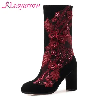 Lasyarrow Ethnic Style Mid Calf Boots Thick High Heels Round Toe Knight Boots Autumn Winter String Beading Zipper Botas Mujer
Lasyarrow Ethnic Style Mid Calf Boots Thick High Heels Round Toe Knight Boots Autumn Winter String Beading Zipper Botas Mujer
