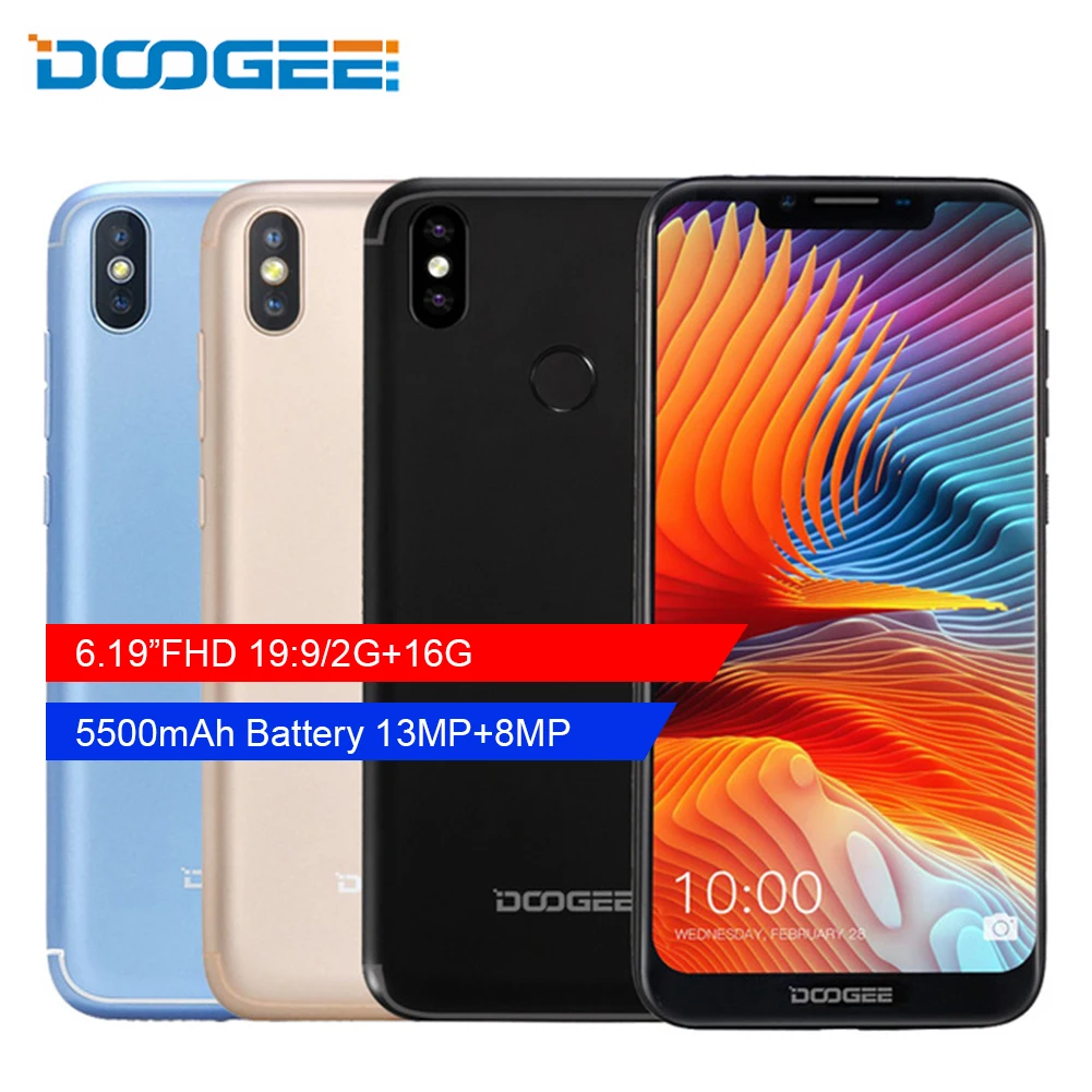 DOOGEE BL5500 Lite 2GB RAM 16GB ROM U-Notch Smartphone 6.19 inch MTK6739 Quad Core 5500mAh Dual SIM 13.0MP Android 8.1
DOOGEE BL5500 Lite 2GB RAM 16GB ROM U-Notch Smartphone 6.19 inch MTK6739 Quad Core 5500mAh Dual SIM 13.0MP Android 8.1