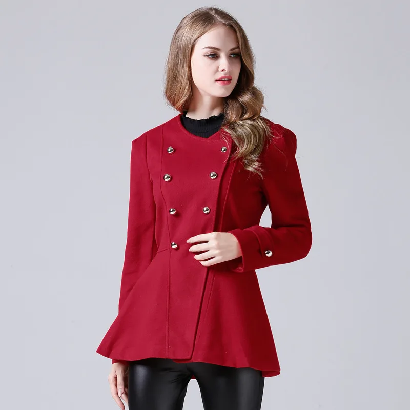 Фото Облегающее модное женское Короткое шерстяное пальто однотонная кашемировая