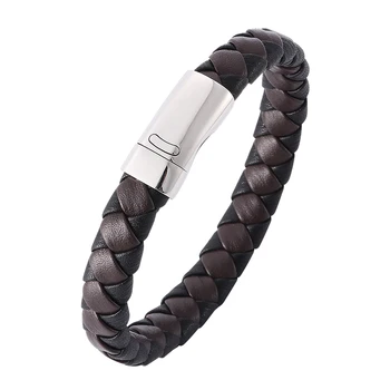 Vintage Creative Men's Woven Black Brown Leather Bracelet Stainless Steel Magnetic Buckle Fashion Simple Charm Bracelet 7-PW759
Vintage Creative Men's Woven Black Brown Leather Bracelet Stainless Steel Magnetic Buckle Fashion Simple Charm Bracelet 7-PW759