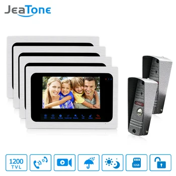 JeaTone Video Doorbell 7 Inch Monitor Intercom System Night Vision Home Security System 2 Camera 4 monitor Video Doorbell Kit