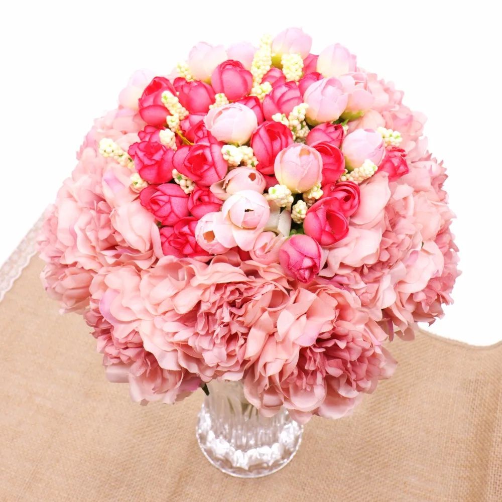 Handmade Silk Peony Flowers and Mini Rose Bridal Bouquet with Silk Ribbon Rhinestone Diamante Artificial Flower for Wedding Deco
Handmade Silk Peony Flowers and Mini Rose Bridal Bouquet with Silk Ribbon Rhinestone Diamante Artificial Flower for Wedding Deco