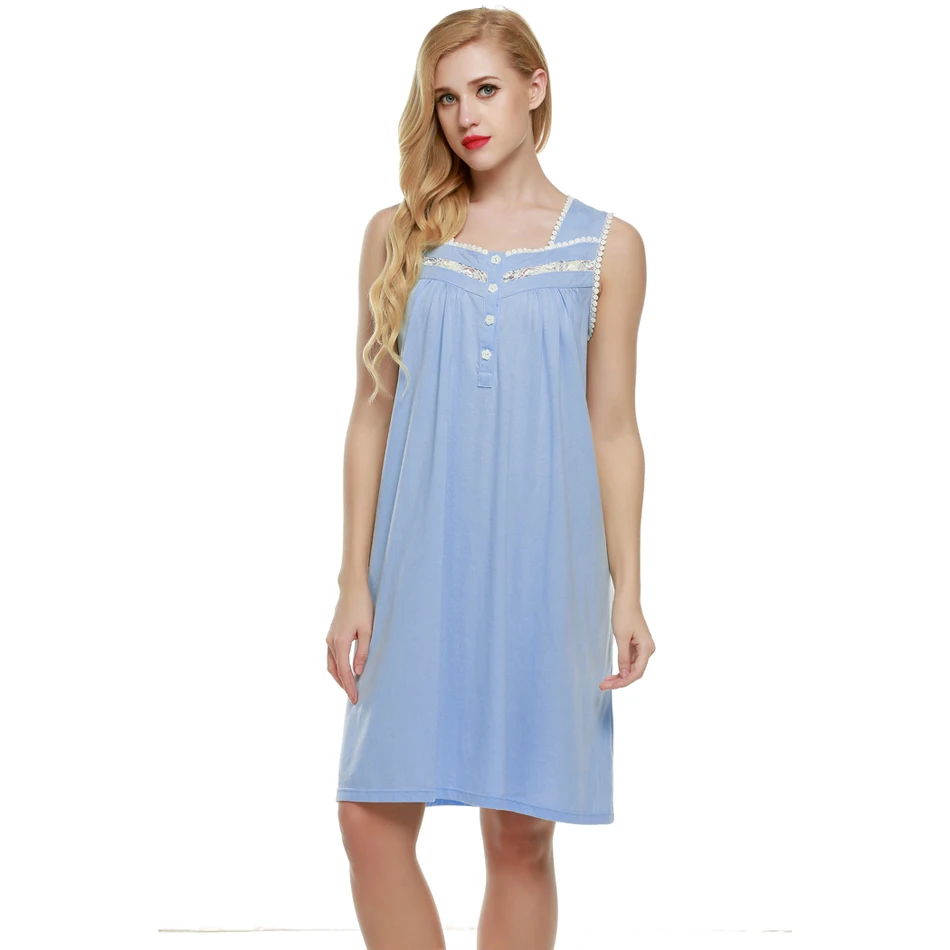 Ekouaer Women's Sleeveless Nightgown w/ Square Neck Knee-Length