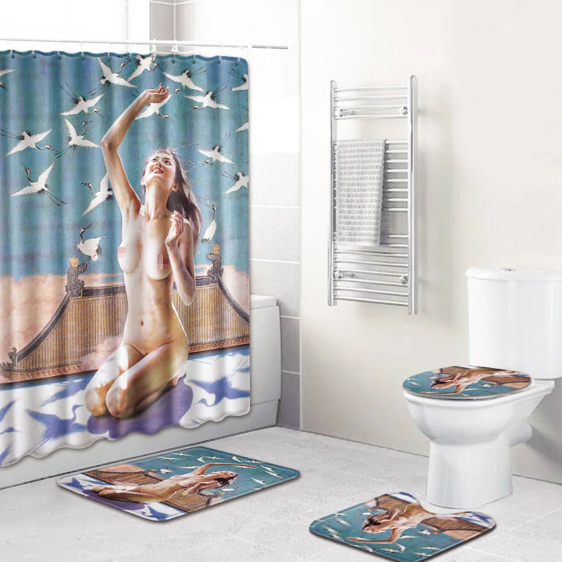 4 sets bathroom carpet rug and Shower curtain and non-slip bath mats bathroom Toilet seat cover in toilet accessories
4 sets bathroom carpet rug and Shower curtain and non-slip bath mats bathroom Toilet seat cover in toilet accessories