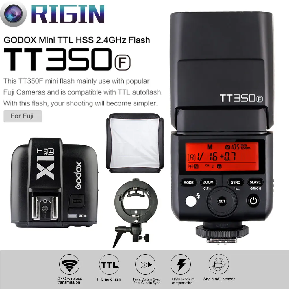 Godox Mini Speedlite TTL TT350F HSS 1/8000s GN36+2.4G wireless Trigger X1T-F+S-type Bracket+Softbox 40cm/50cm Kit For Fuji
Godox Mini Speedlite TTL TT350F HSS 1/8000s GN36+2.4G wireless Trigger X1T-F+S-type Bracket+Softbox 40cm/50cm Kit For Fuji