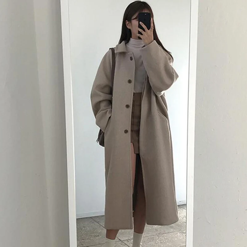 2019 New Autumn Winter Woolen coat Simple Solid Leisure Single-breasted Turn-down Collar Female Long Woolen Coat cc342
2019 New Autumn Winter Woolen coat Simple Solid Leisure Single-breasted Turn-down Collar Female Long Woolen Coat cc342
