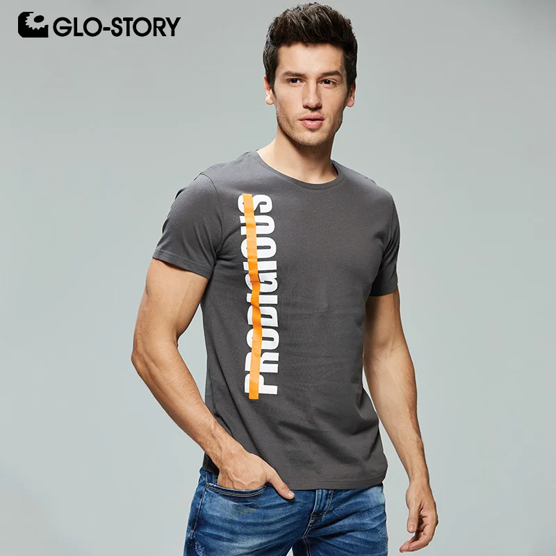 

GLO-STORY Men's Hip Hop Fashion Short Sleeve T shirts Men Casual Streetwear Letter Print Summer Knitted Tee Shirt Tops MPO-8649