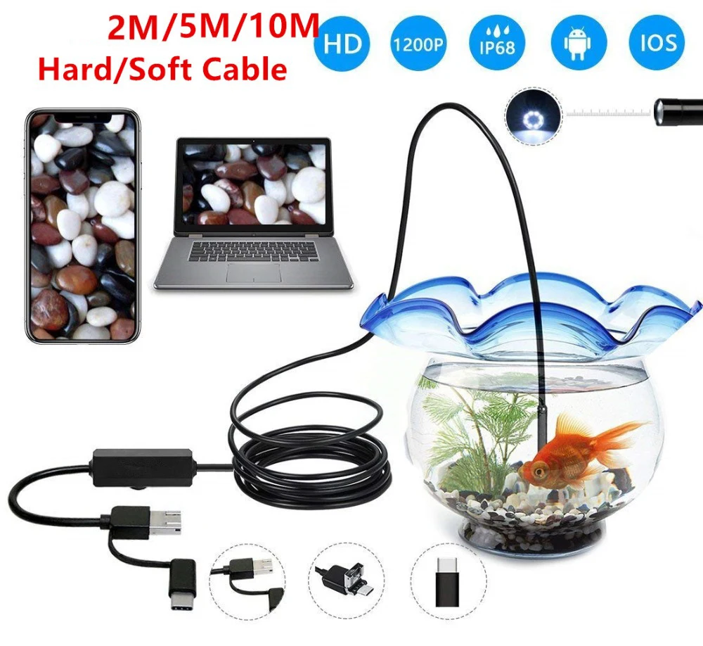 3 In 1 USB 2/5/10M Endoscope Soft / Hard Cable 1200P Borescope Inspection Camera for Android Type-c PC Waterproof Snake Camera
3 In 1 USB 2/5/10M Endoscope Soft / Hard Cable 1200P Borescope Inspection Camera for Android Type-c PC Waterproof Snake Camera