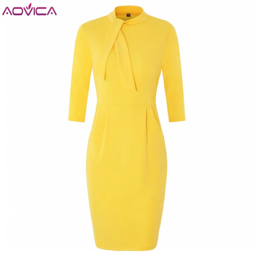 Aovica Women Stand Up Collar Three Quarter Sleeves Knee Length Slim Dress Fashion Spring Autumn OL Bodycorn Dress Vestidos
Aovica Women Stand Up Collar Three Quarter Sleeves Knee Length Slim Dress Fashion Spring Autumn OL Bodycorn Dress Vestidos