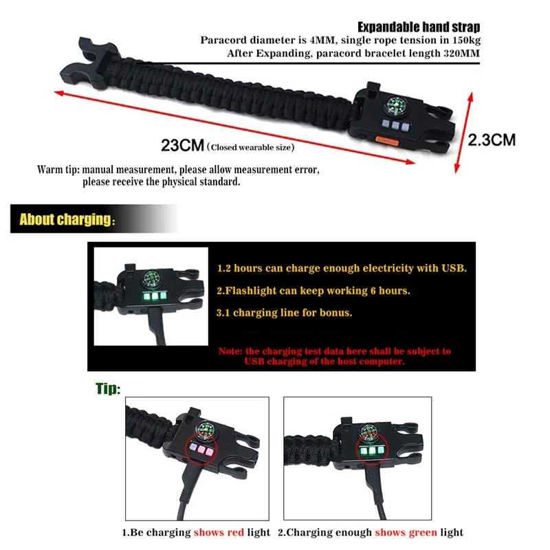 7 in 1 Outdoor Creative Multifunction Survival LaserFlashlightSOS Light Bracelet Hand-woven Infrared Bracelet (7)