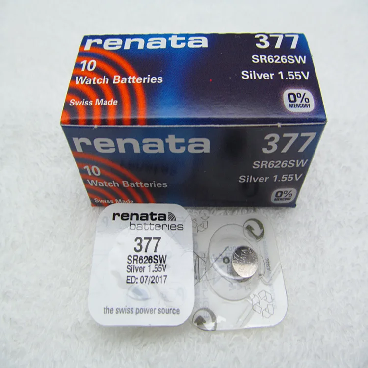 Фото 20pcs RETAIL Brand New Renata LONG LASTING 377 SR626SW SR626 V377 AG4 Watch Battery Button Coin Cell Swiss Made 100% Original |