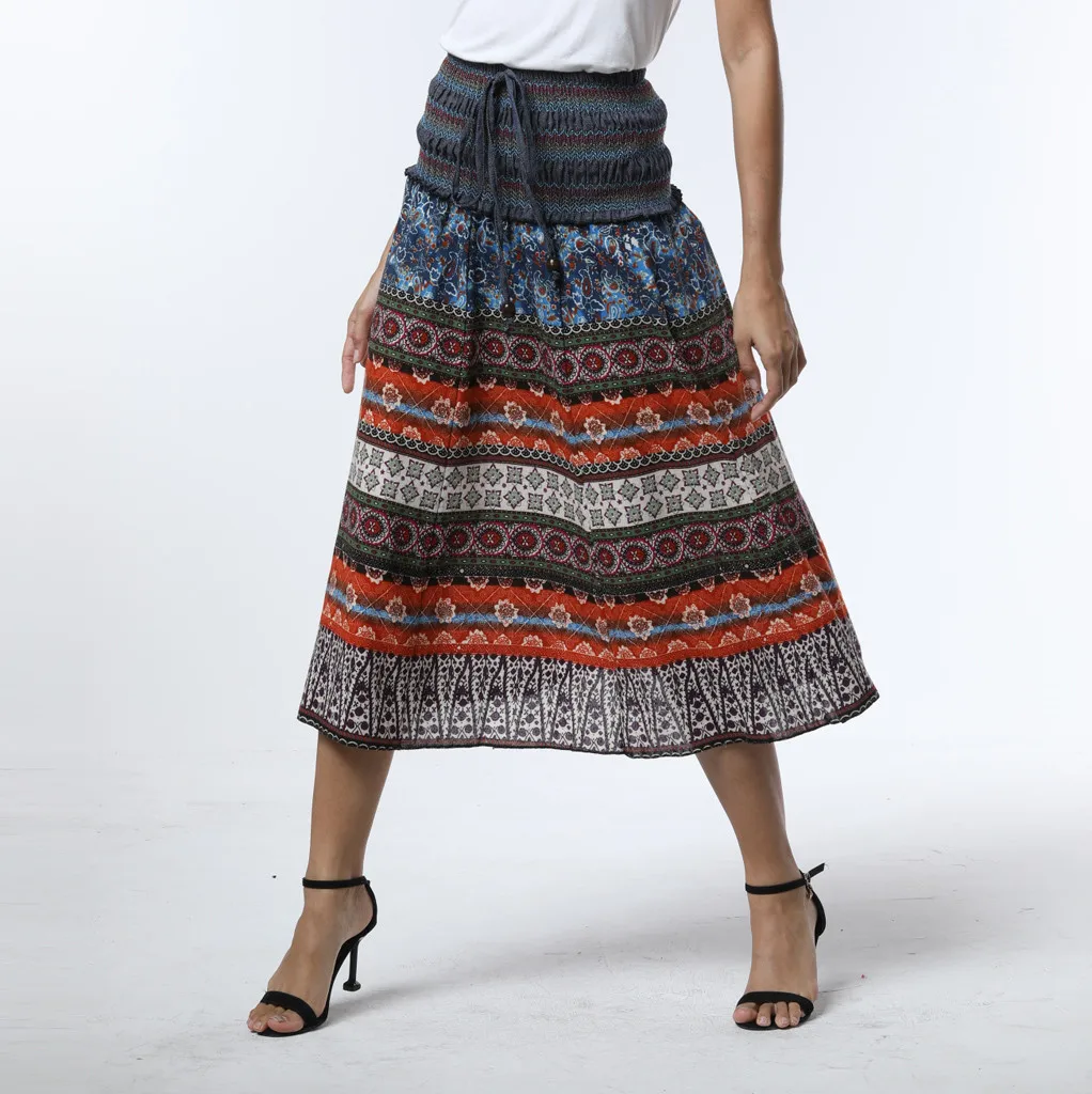Boho Skirts Women Printed Drawstring Elastic High Waist Mid-Calf Skirts Multi-functional Fashion Beach Skirt For Women Faldas
Boho Skirts Women Printed Drawstring Elastic High Waist Mid-Calf Skirts Multi-functional Fashion Beach Skirt For Women Faldas