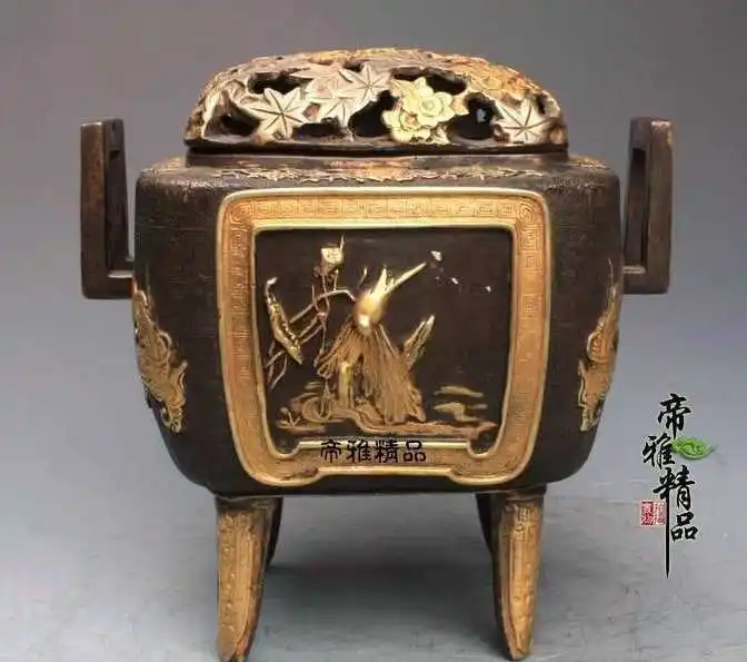China Bronze Copper 24K Gold Gild Dragon Plum Lotus Flower Incense Burner Censer
China Bronze Copper 24K Gold Gild Dragon Plum Lotus Flower Incense Burner Censer