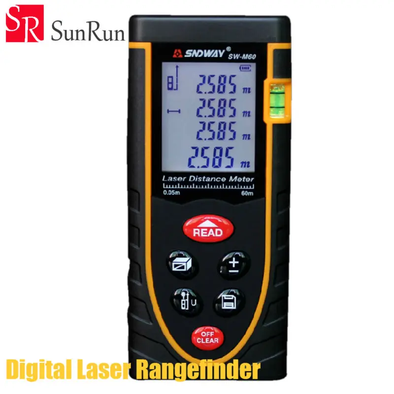 

SW-M60 SNDWAY -0.05 60m Digital Laser distance meter Rangefinder Range finder Tape measure Area/volume tool Free Shipping