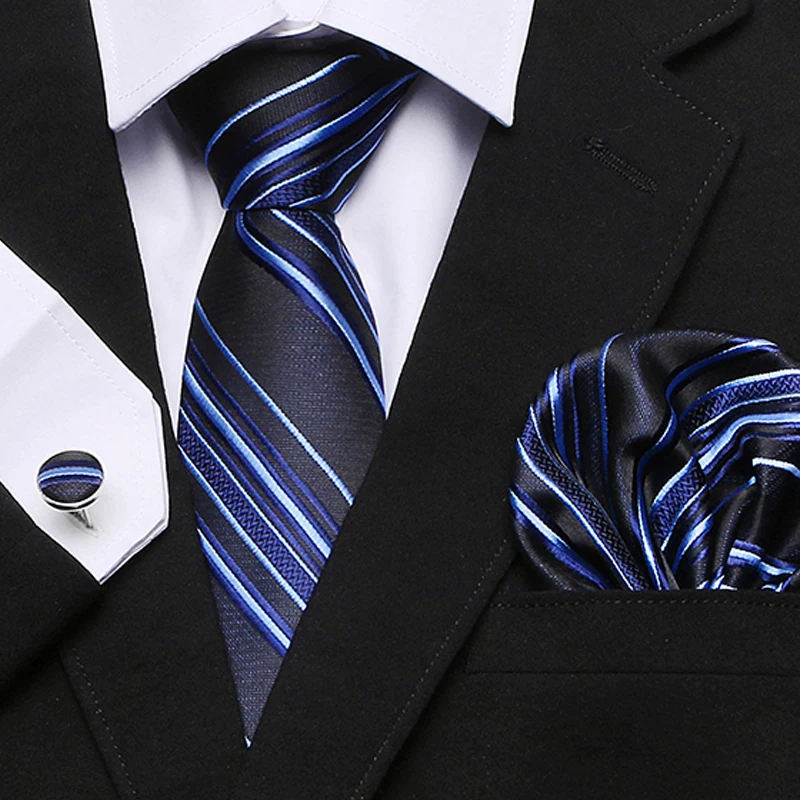 Classic Men`s Tie 20 Styles Novelty Jacquard Woven 100% Silk Hanky Cufflinks Set For Wedding Business Party 7.5cm width | Аксессуары для
