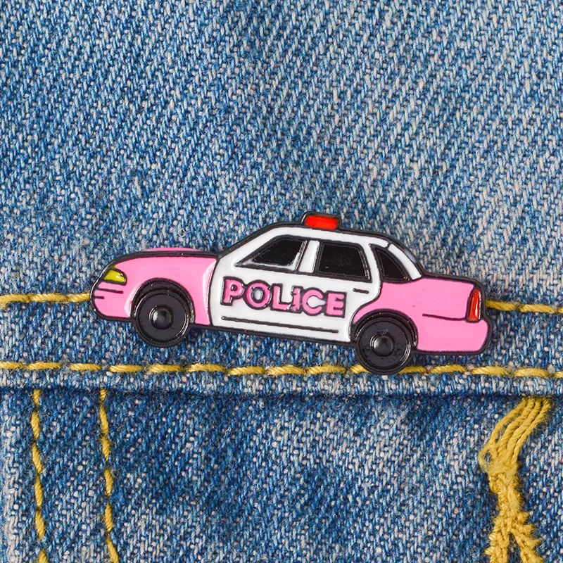

WEISHUOLI Enamel Brooches Pin For Women Fashion Cute Metal Cartoon game police car pink drip Brooch